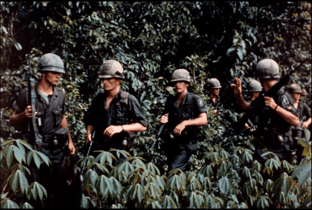 American soliders in the jungle during the Vietnam