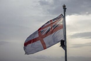 White Ensign onboard Royal Navy HMS FORTH. Photography by Cpl C Tierney.