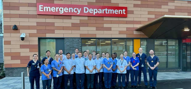 group photo of medical staff outside hospital